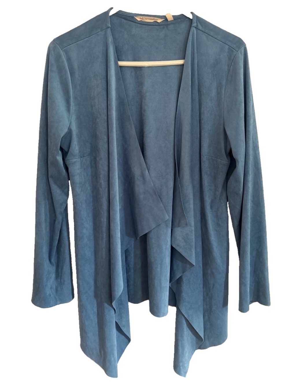 Soft Surroundings Faux Suede Open Front Drape Cardigan Sz Small Blue Minimalist